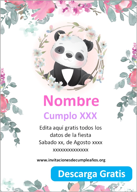 Invitaciones de Oso Panda para editar de Cumpleaños cumpleaños